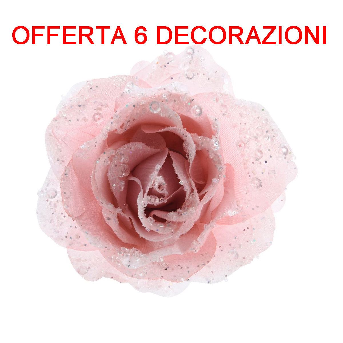 OFFERTA 6 PZ ROSA APPENDIBILE CON CLIP 14CM CON GLITTER ROSA CIPRIA