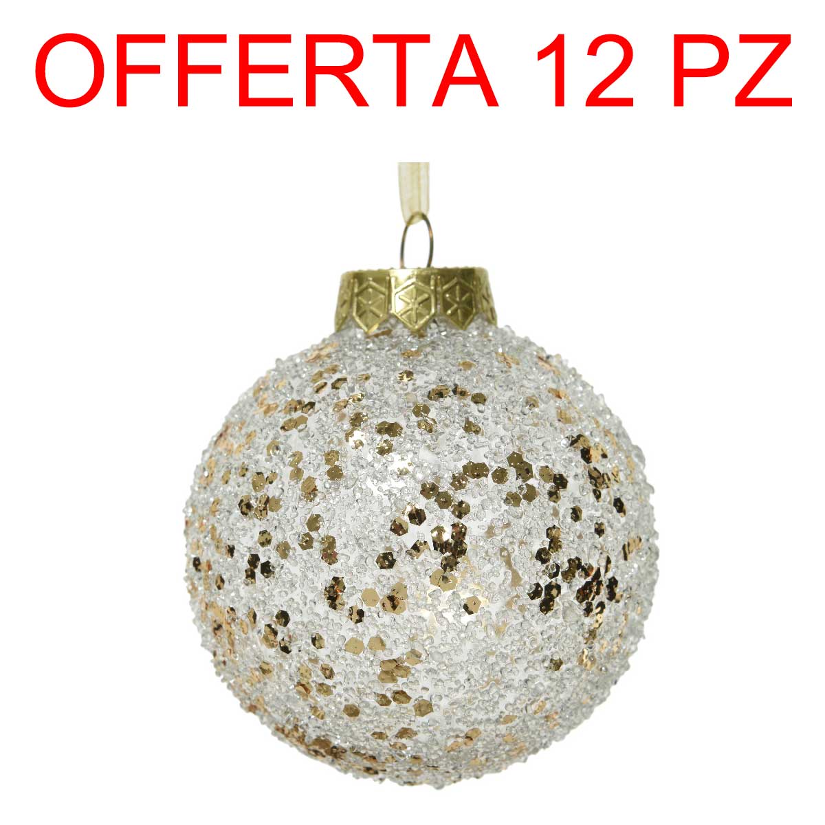 OFFERTA 12 PALLINE ORO CHIARO 8CM