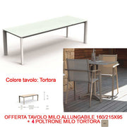 OFFERTA TAVOLO MILO ALLUNGABILE 160/215X95 + 4 POLTRONE MILO TORTORA