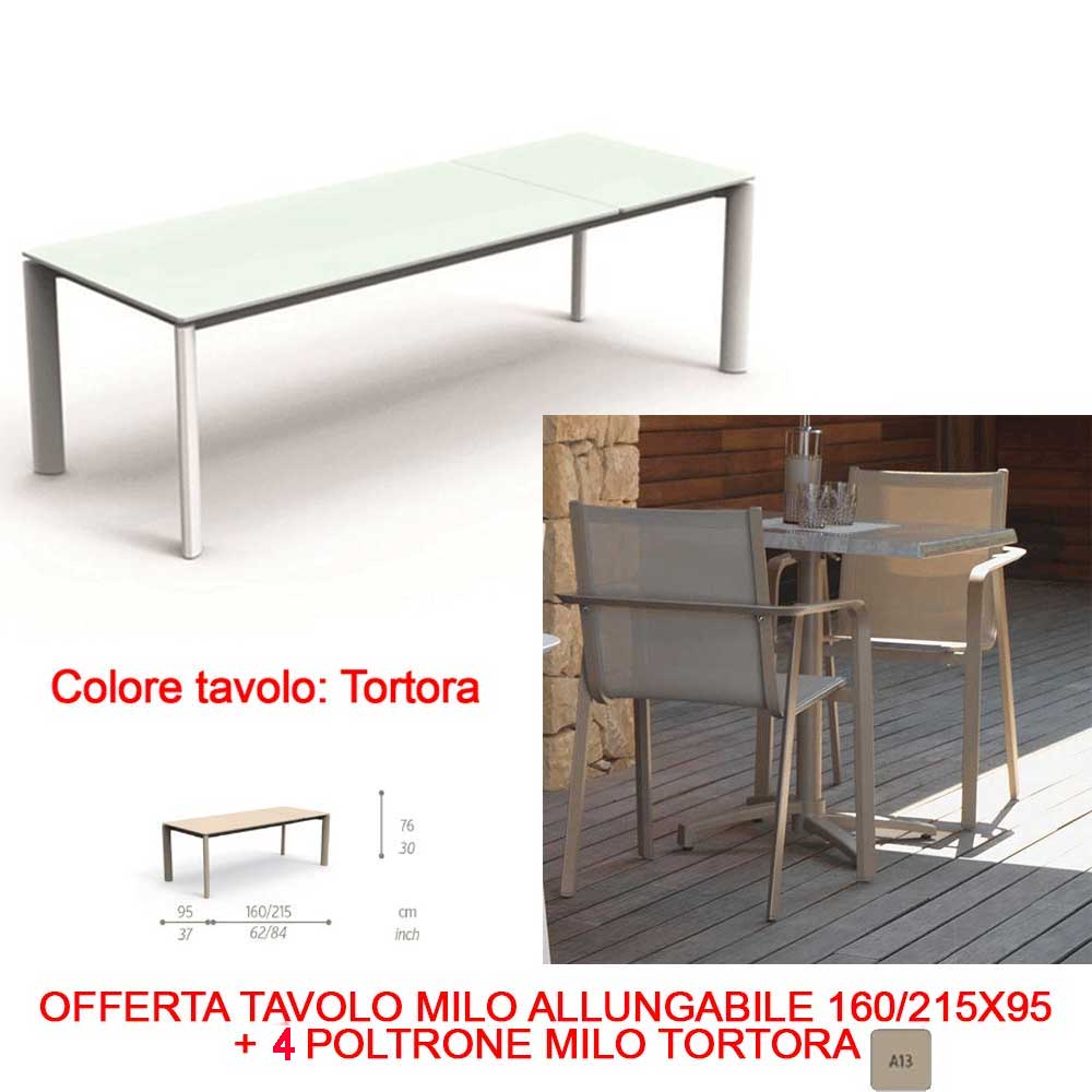 OFFERTA TAVOLO MILO ALLUNGABILE 160/215X95 + 4 POLTRONE MILO TORTORA