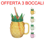 OFFERTA 3 BOCCALI ANANAS VETRO/SILICONE COLORI ASSORTITI