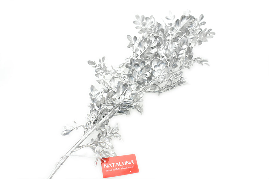 RAMO NATALIZIO CON FOGLIE 100CM ARGENTO