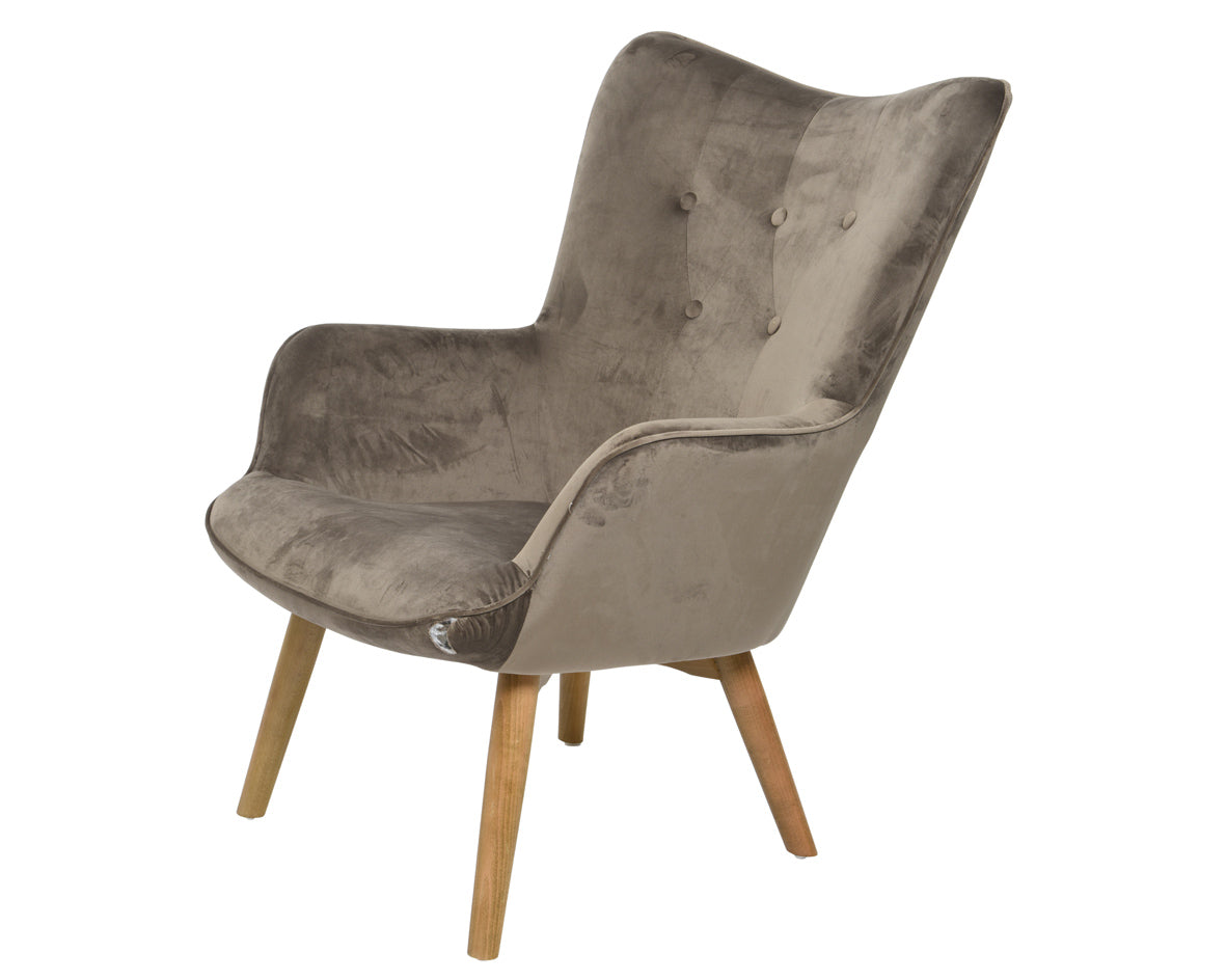 POLTRONA 72X84X94,5CM IN LEGNO DI FRASSINO E VELLUTO GRIGIO