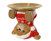 Vassoio con orso in polyresin 20 x 20 x 18,5 cm rosso Peraga Christmas