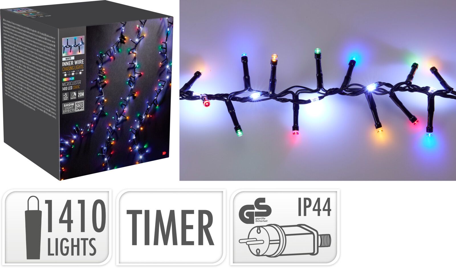 Cascata luminosa, 1410 LED, multicolore