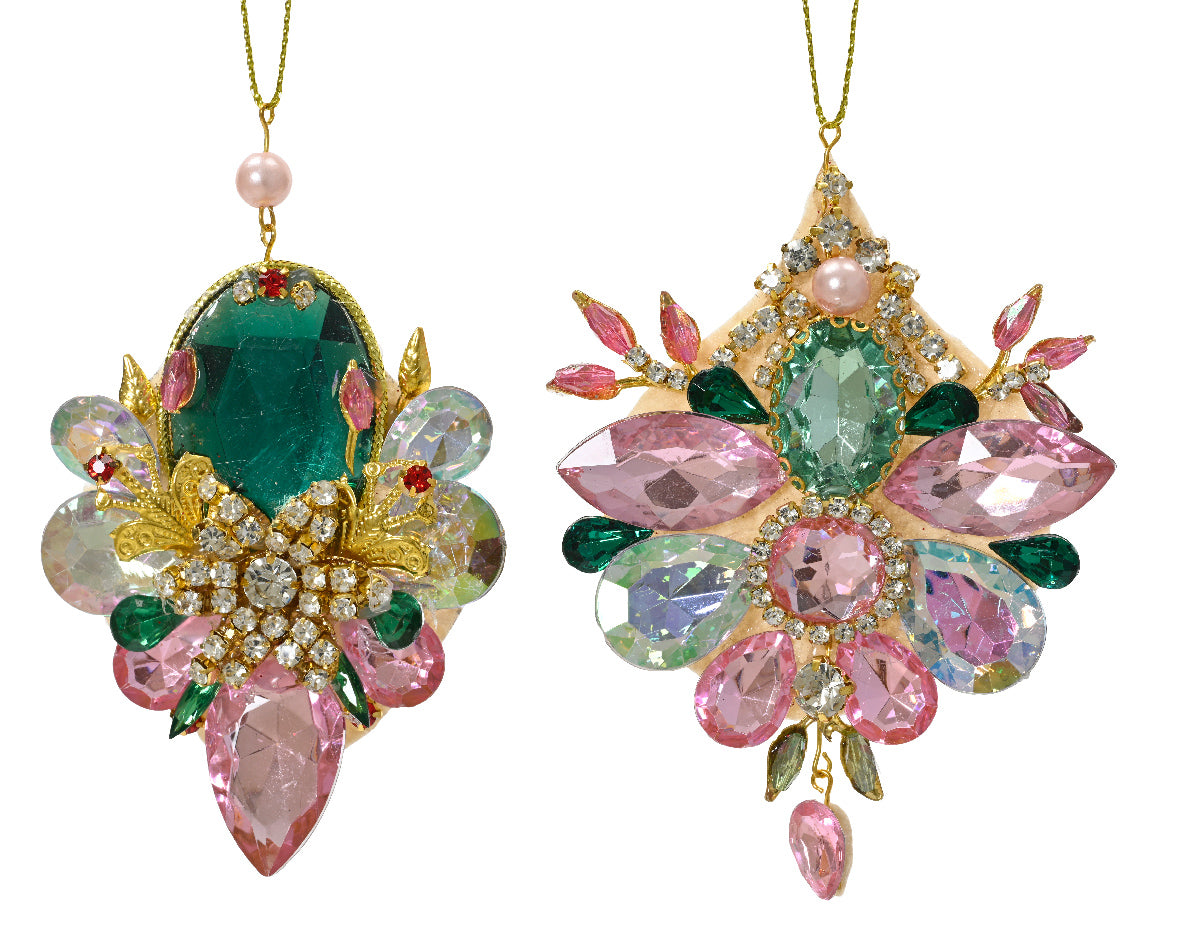 decorazione natalizia appendibile con Gemme Verdi e rosa H10cm