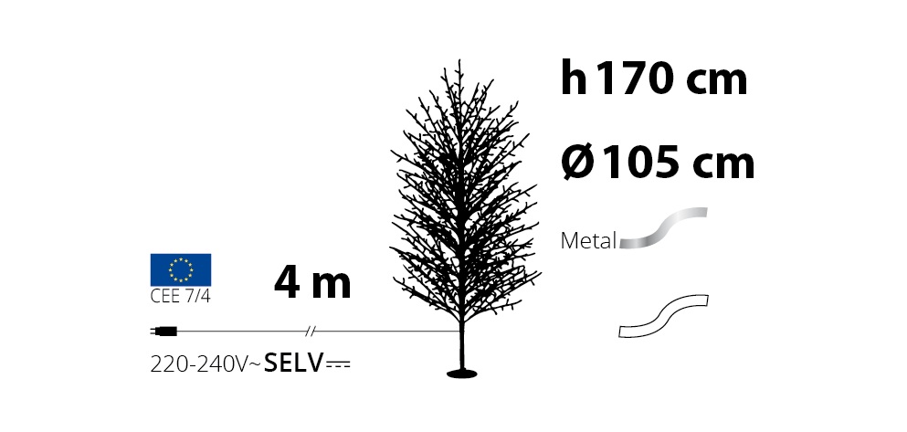 ALBERO RAMO TIGLIO BIANCO H170CM 784 MICROLED BIANCO CALDO