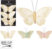 3 Farfalle con Clip 10cm modello assortito Bianco/Verde/Rosa