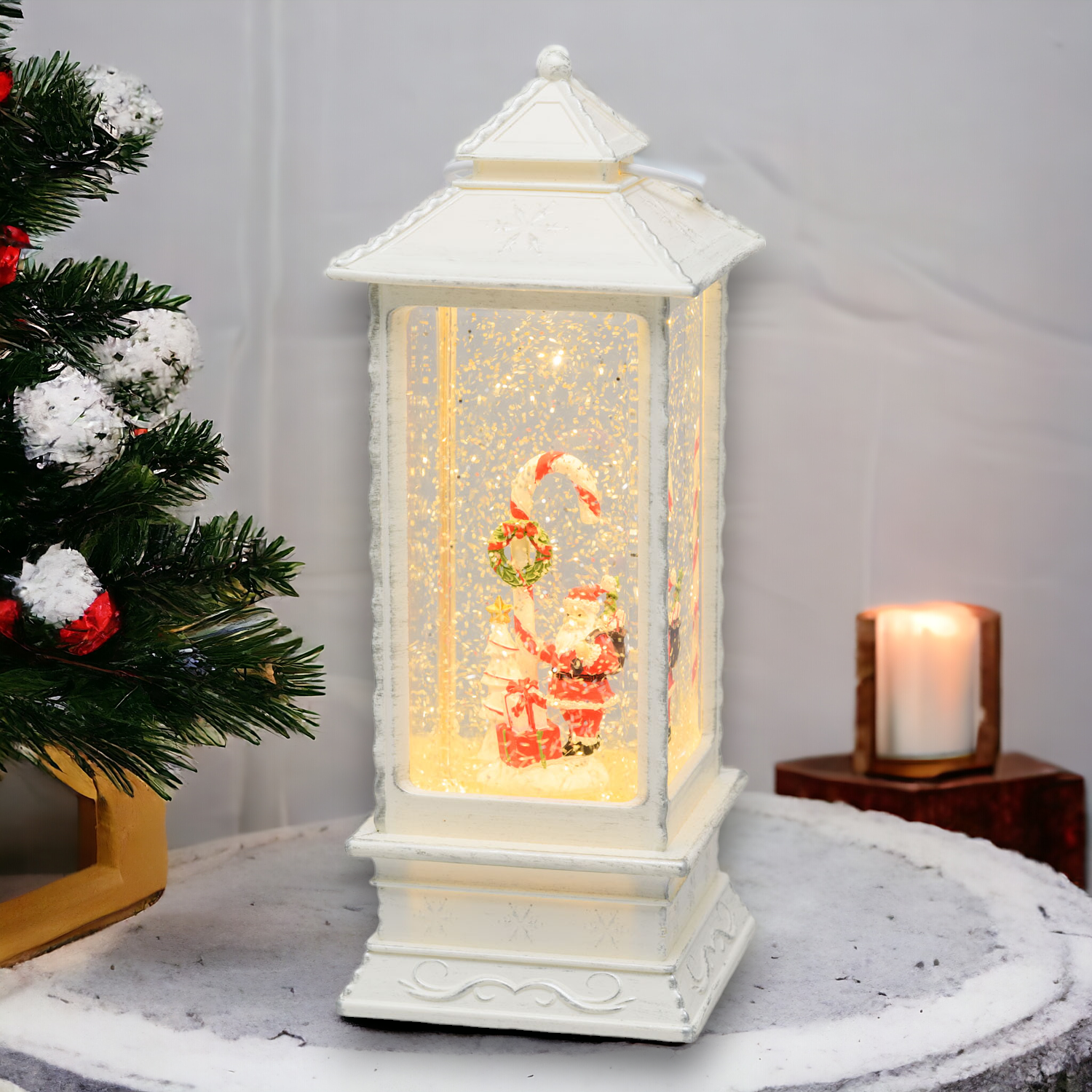 LANTERNA RETTANGOLARE BABBO NATALE D.10,5XH27,5CM LED GLITTER BIANCO CALDO