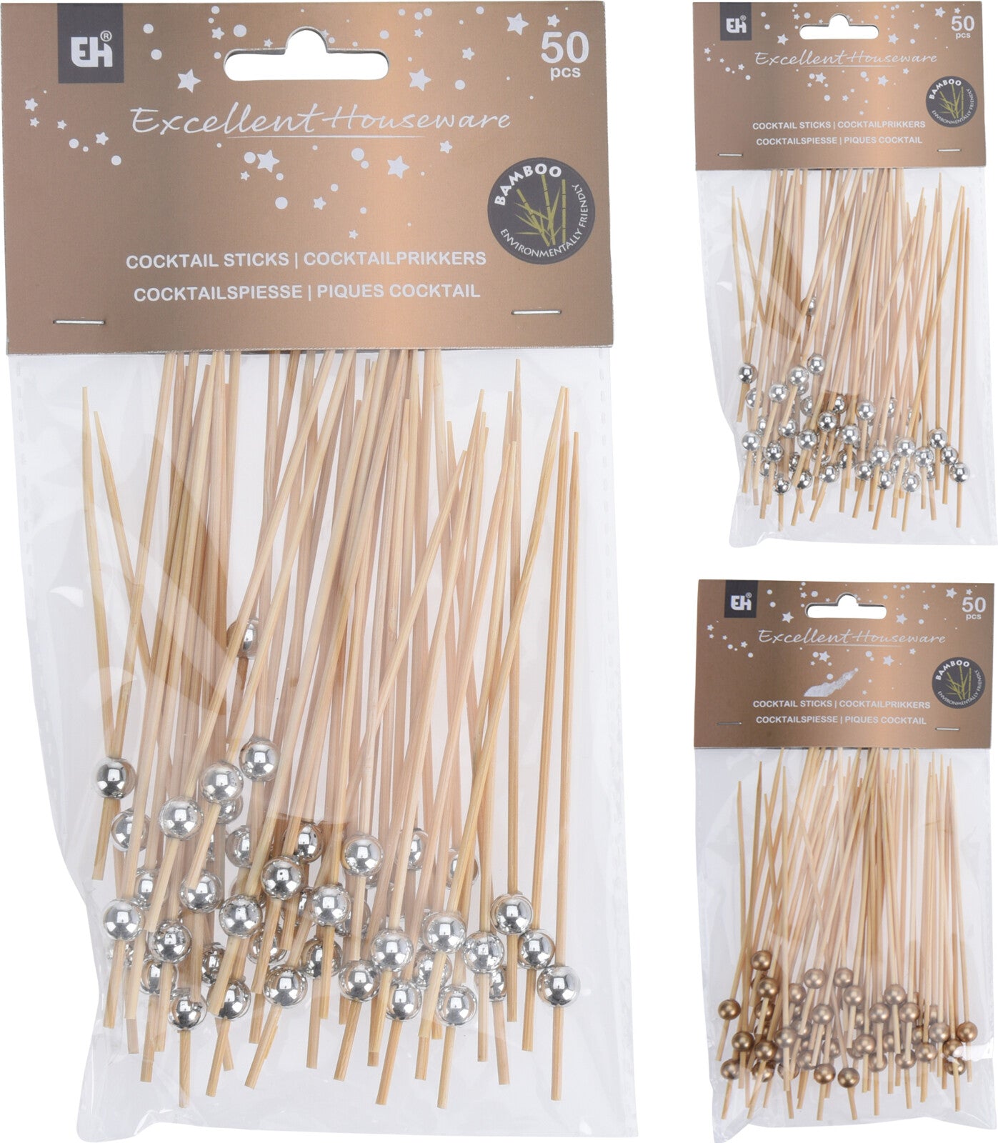 50 STUZZICADENTI NATALIZI IN BAMBOO 8CM ASSORTITI