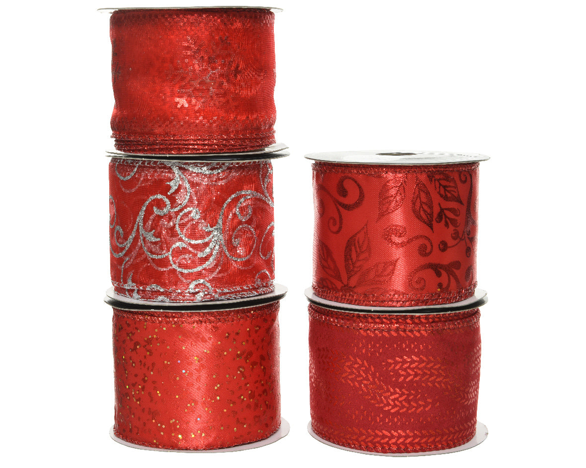 NASTRO NATALIZIO IN POLIESTERE ROSSO NATALE 6,3X270CM MIX MODELLO ASSORTITO