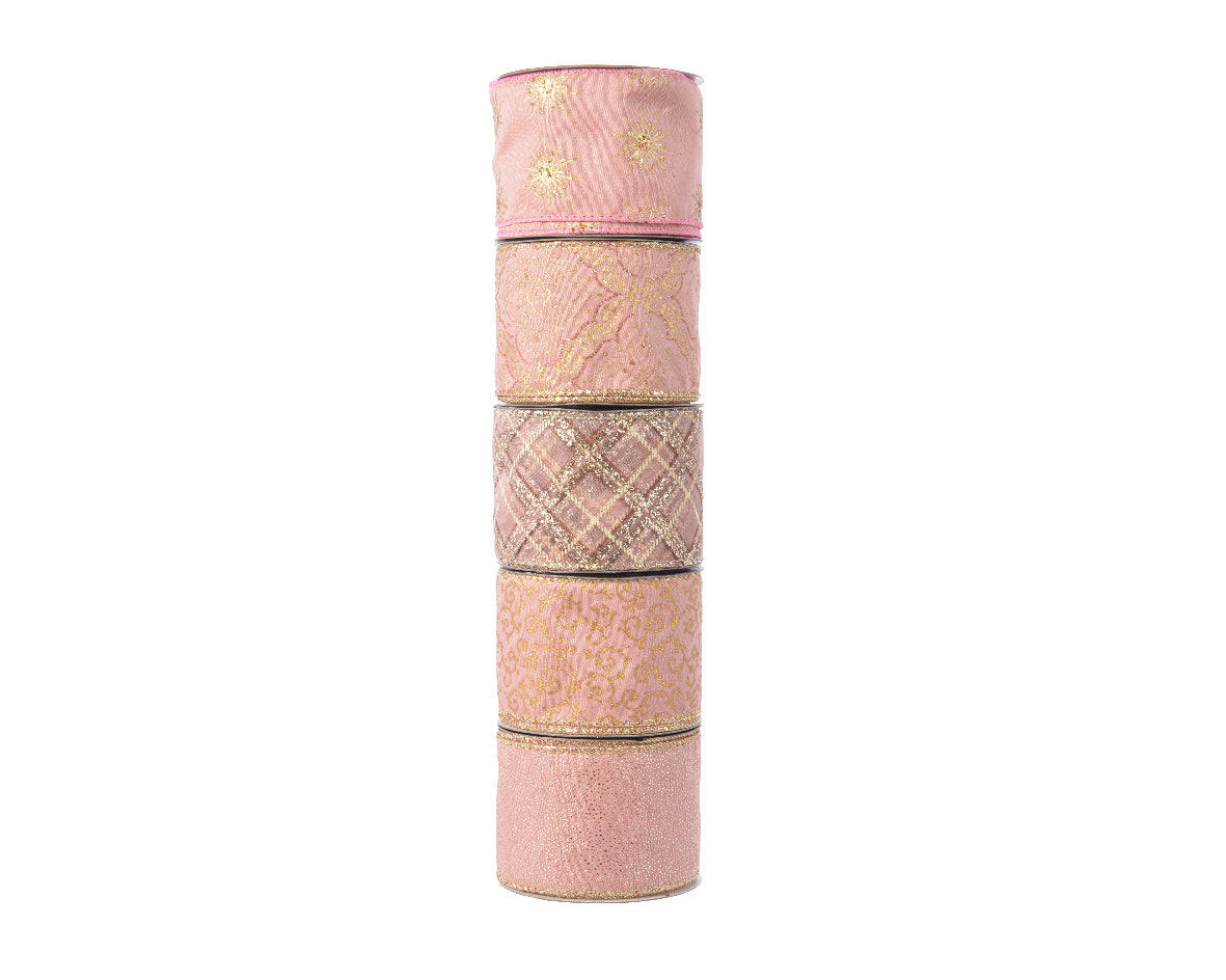NASTRO DECORATIVO NATALIZIO ROSA PALLIDO 6.3X270 CM ASSORTITO
