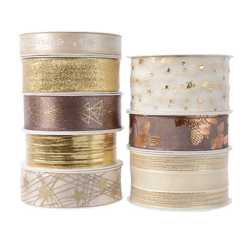 NASTRO PER PACCHI REGALO ORO/MARRONE/AVORIO ASSORTITO