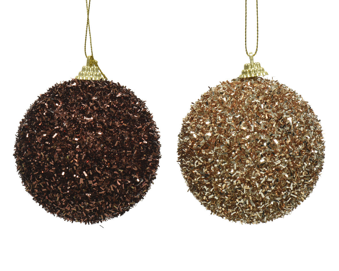 OFFERTA 6 PALLINE MARRONE CHIARO/SCURO CON ORPELLI 8CM ASSORTITE
