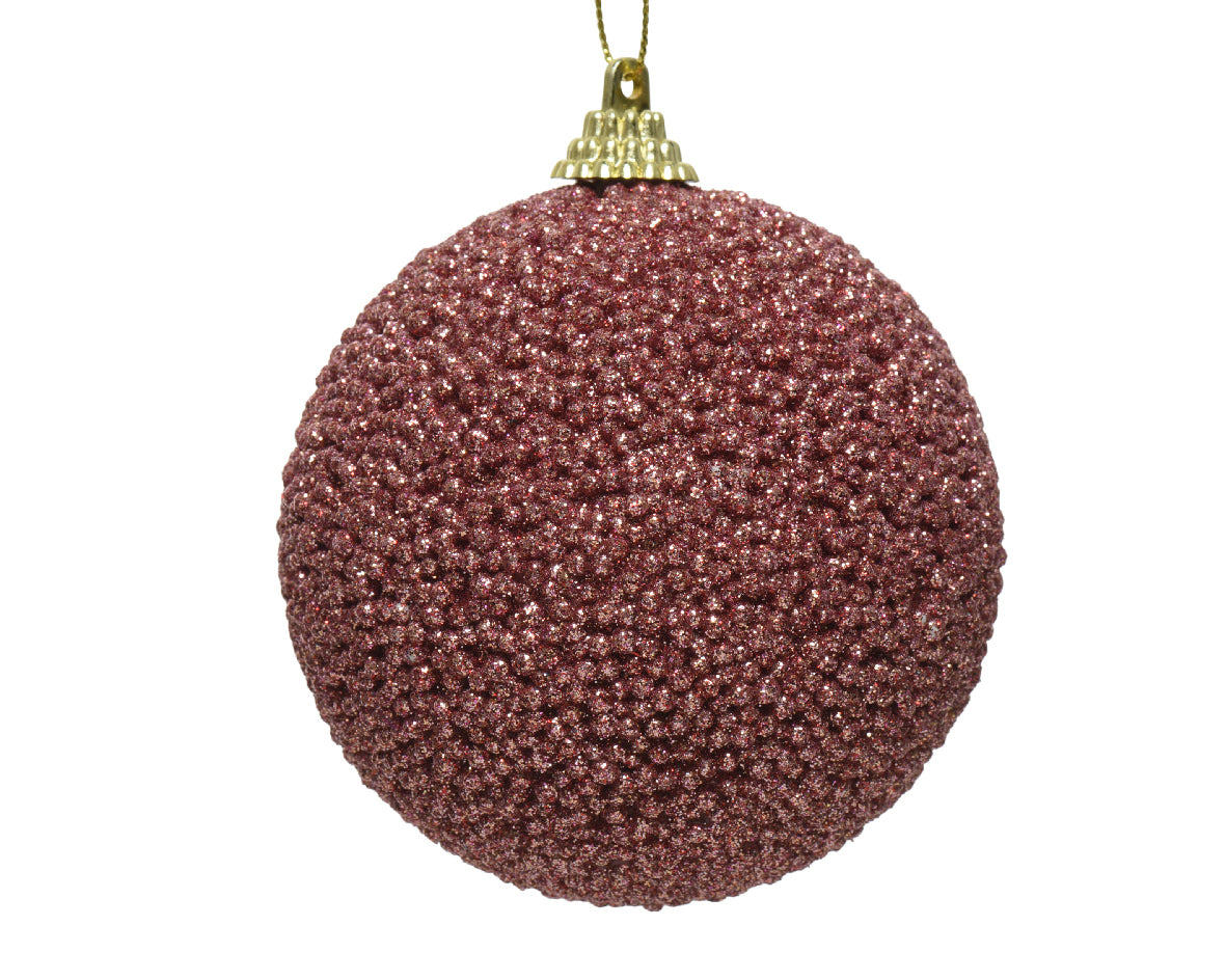 OFFERTA 6 PALLINE DI NATALE ROSA VELLUTO CON GLITTER 8CM