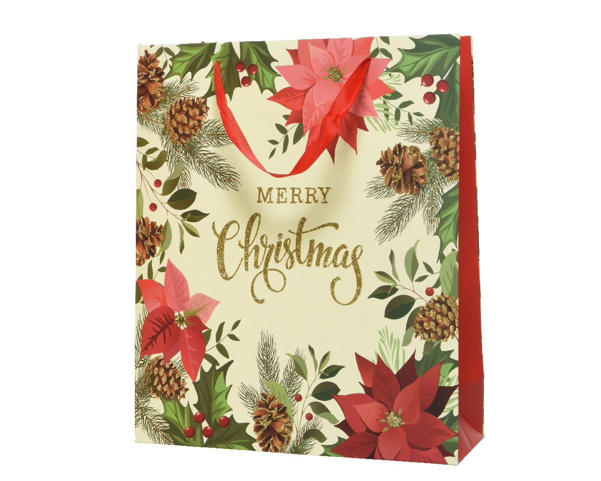 SACCHETTO REGALO NATALIZIO CON SCRITTA "MERRY CHRISTMAS" 18X50X72CM