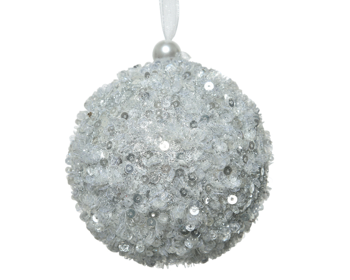 OFFERTA 4 PALLINE DI NATALE 8CM CON GLITTER ARGENTO