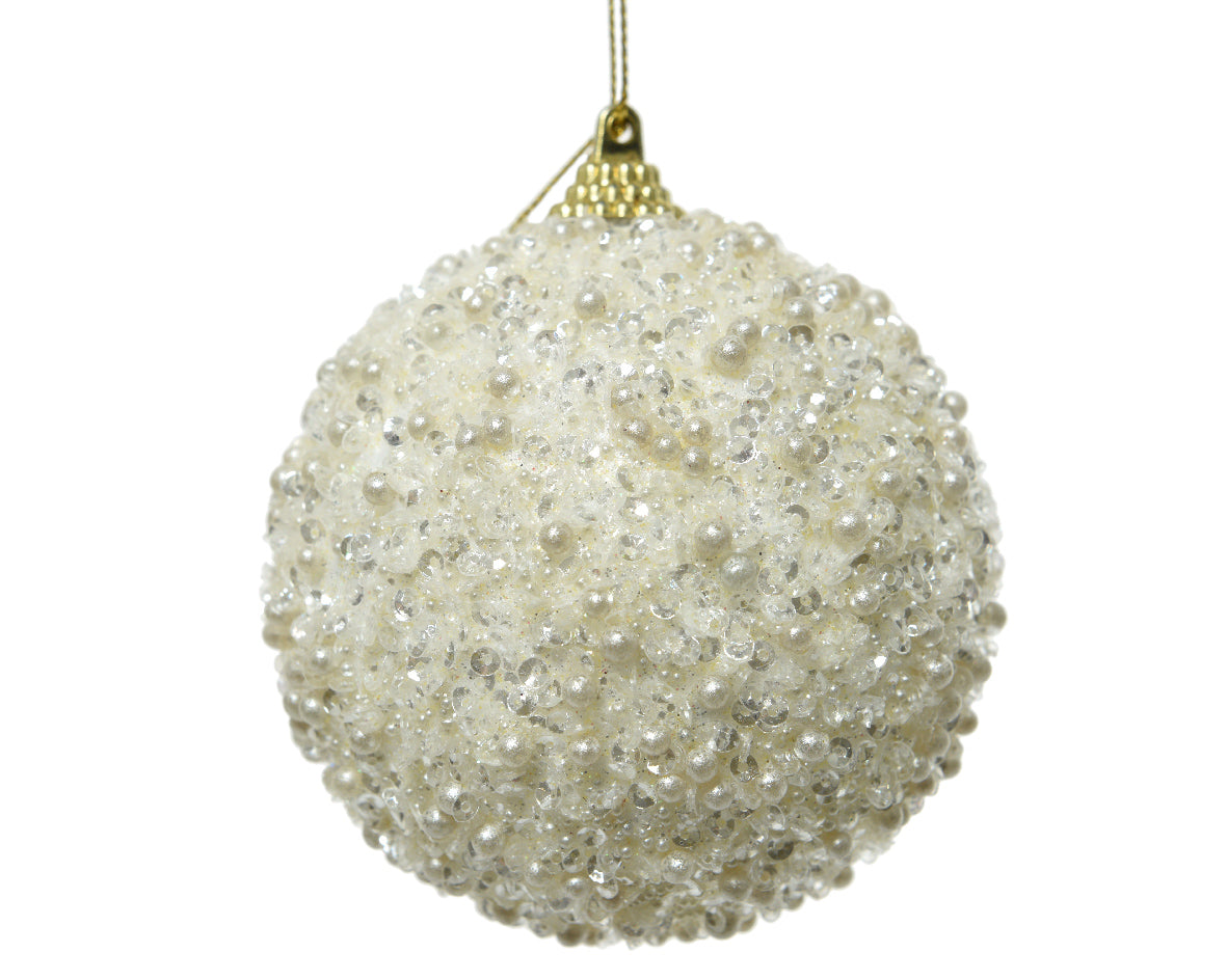 OFFFERTA 4 PALLINE CON GLITTER 8CM BIANCO LANA