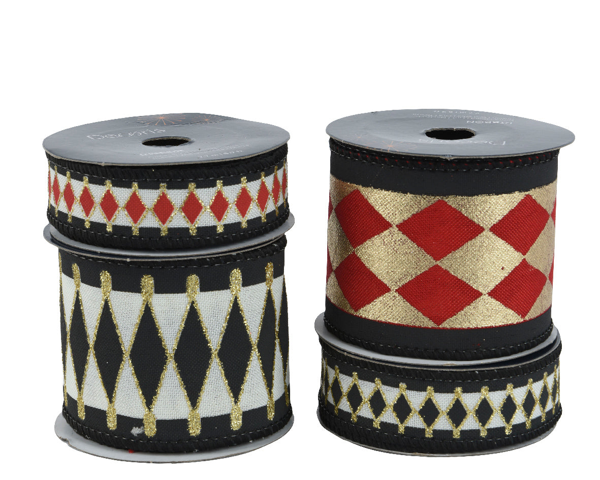 Nastro Decorativo (Ribbon) natalizio Verde/Rosso H6.6cm modello assortito