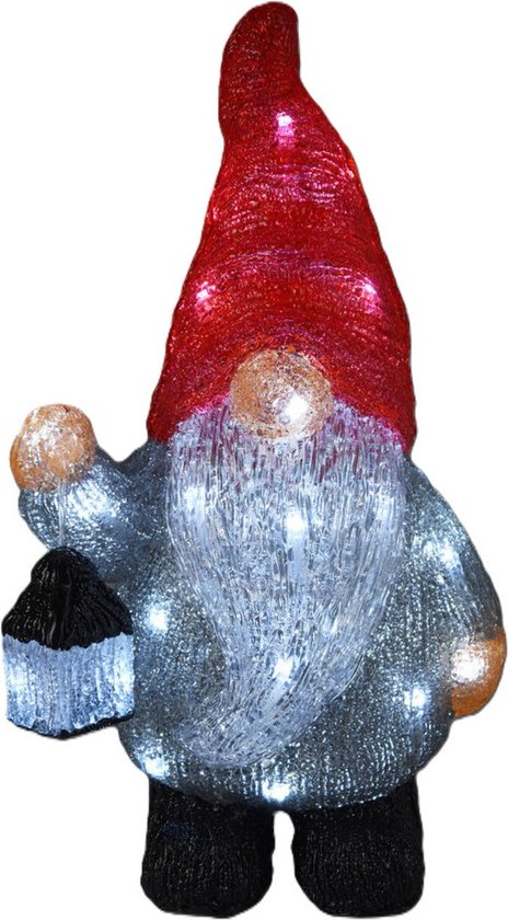 Figura Gnomo Luminoso 21x13,5x39cm Rosso Bianco