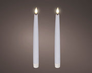 Set 2 candele LED a stelo in cera effetto fiamma D 2,2 cm altezza 24,5 cm bianco Peraga Christmas
