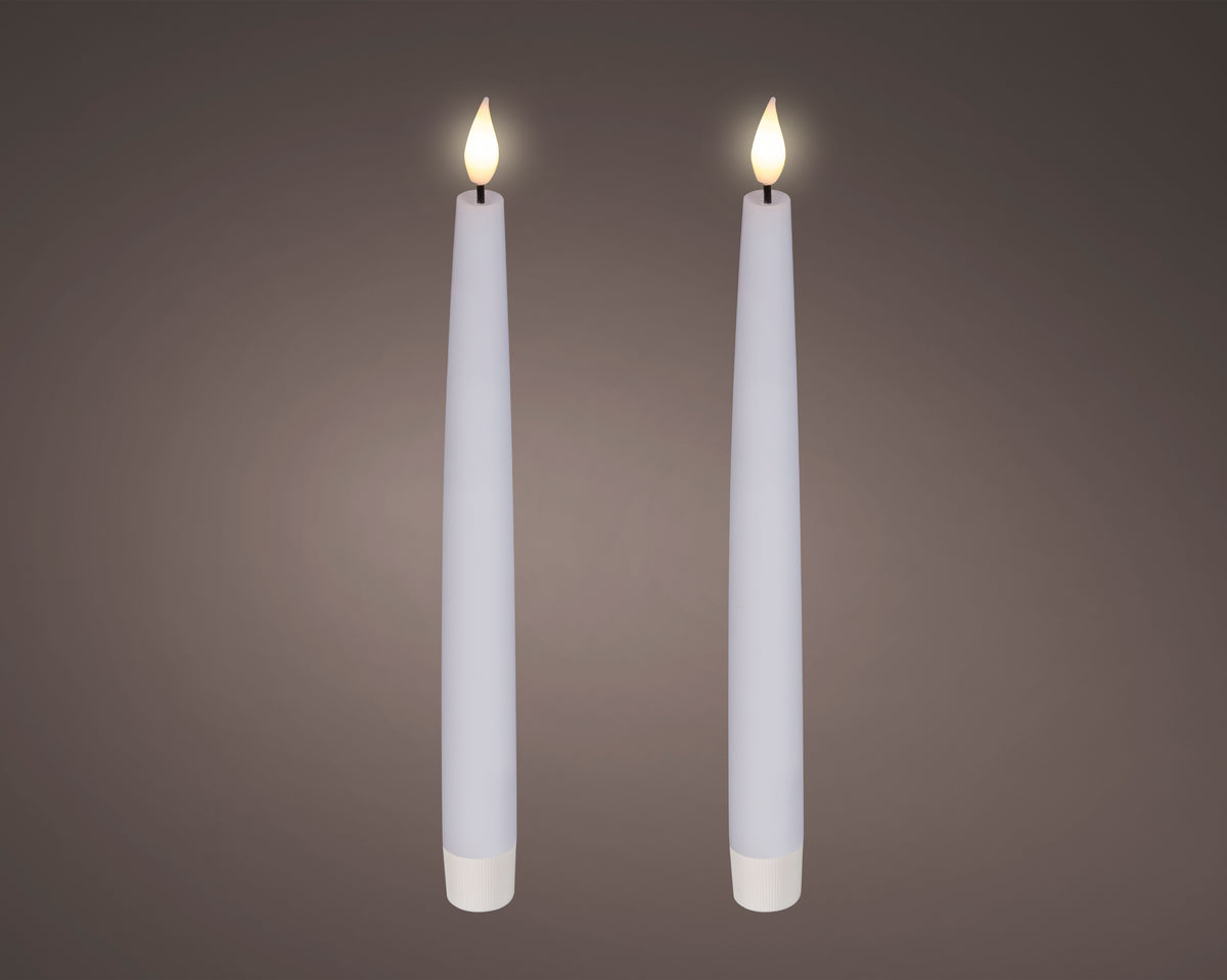 Set 2 candele LED a stelo in cera effetto fiamma D 2,2 cm altezza 24,5 cm bianco Peraga Christmas