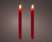 Set 2 candele LED a stelo in cera effetto fiamma D 2,2 cm altezza 24 cm rosso Peraga Christmas