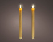 Set 2 candele LED a stelo in cera effetto fiamma D 2,2 cm altezza 24 cm oro Peraga Christmas