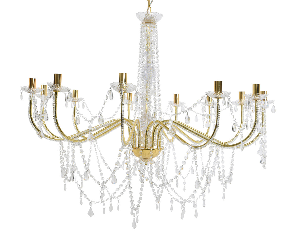 LAMPADARIO 12 BRACCIA 112X100CM IN FERRO CON PERLINE ORO