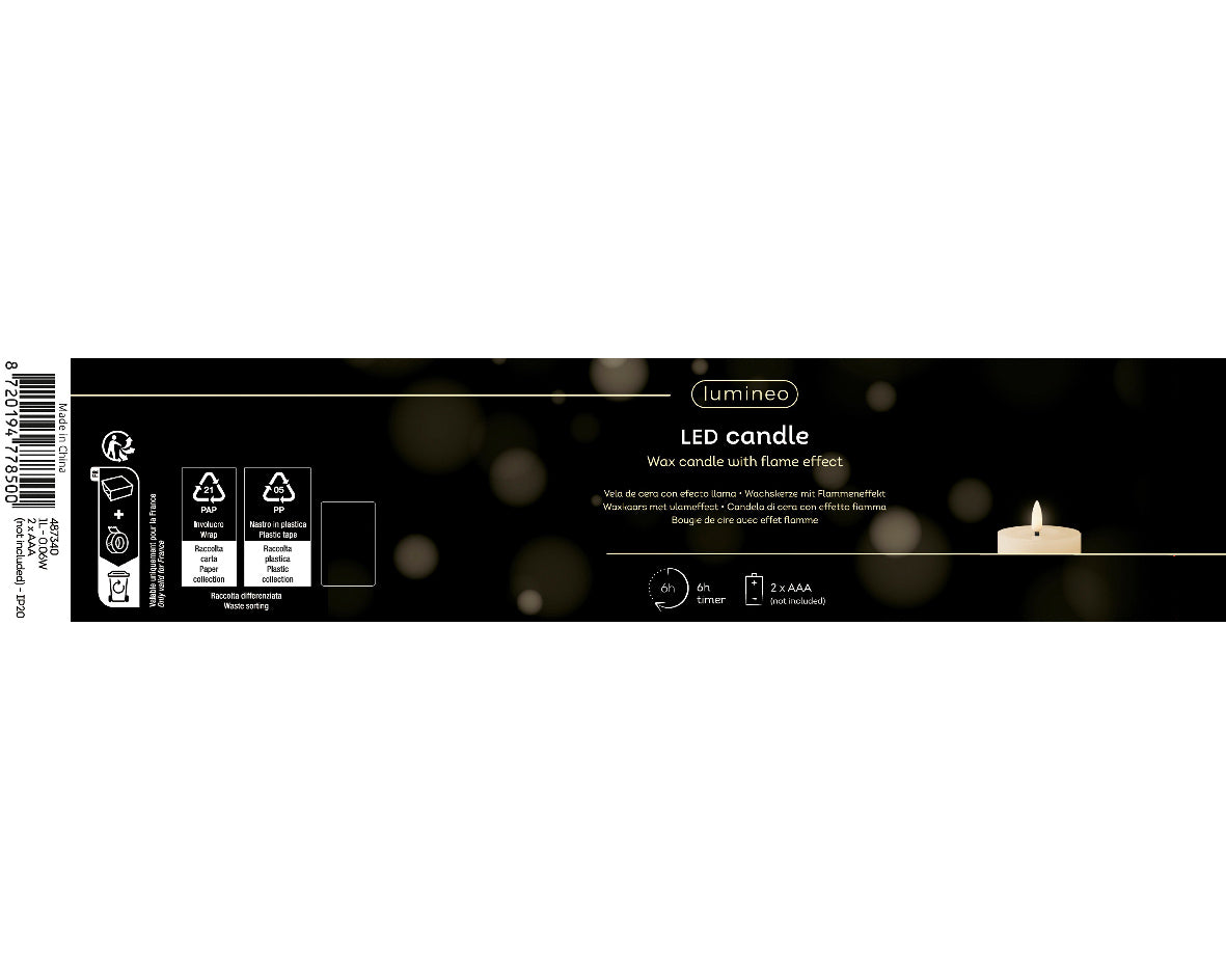 Candela decorativa a LED, altezza 11,2 cm, colore rosso.