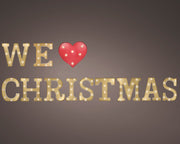 Scritta insegna luminosa a LED "We Love christmas", altezza 50 cm, colore oro e luce calda di Natale