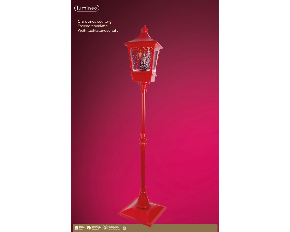 Lampione a LED natalizio, altezza 185 cm, colore rosso e luce bianco caldo.