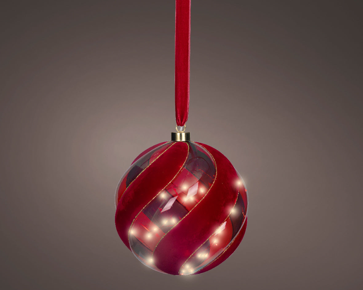Pallina Natalizia decorativa 40 LED, diametro 20 cm, colore rosso e luce bianco caldo.