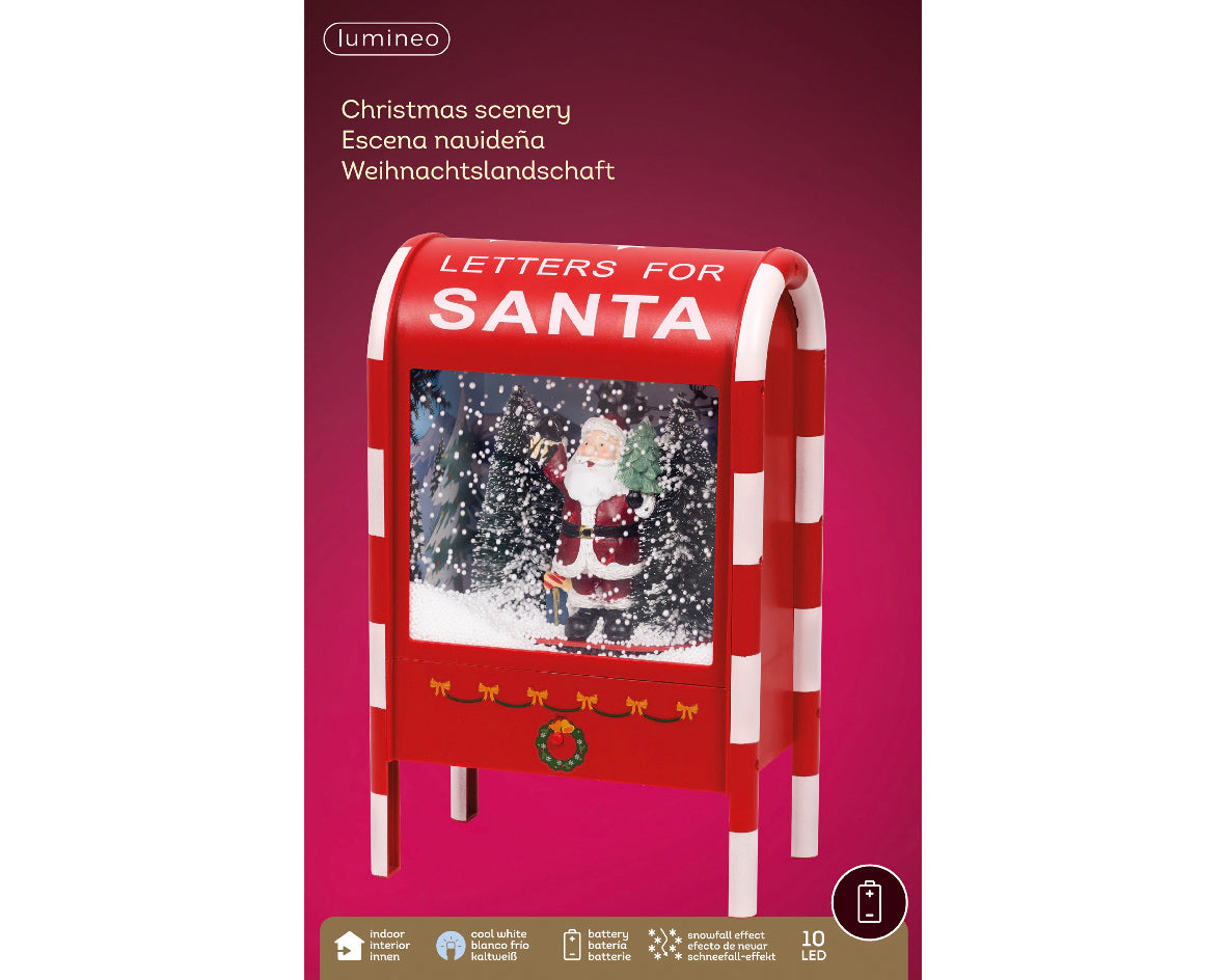 Cassetta postale natalizia a LED, altezza 33 cm, colore rosso e luce bianco freddo.