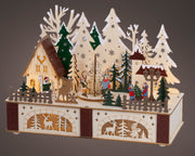 Scenario Natalizio in legno a LED, altezza 20,3 cm, colore marrone e luce bianco caldo.