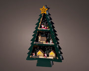 Scenario Natalizio in legno a LED, altezza 55 cm, colore verde e luce bianco caldo.