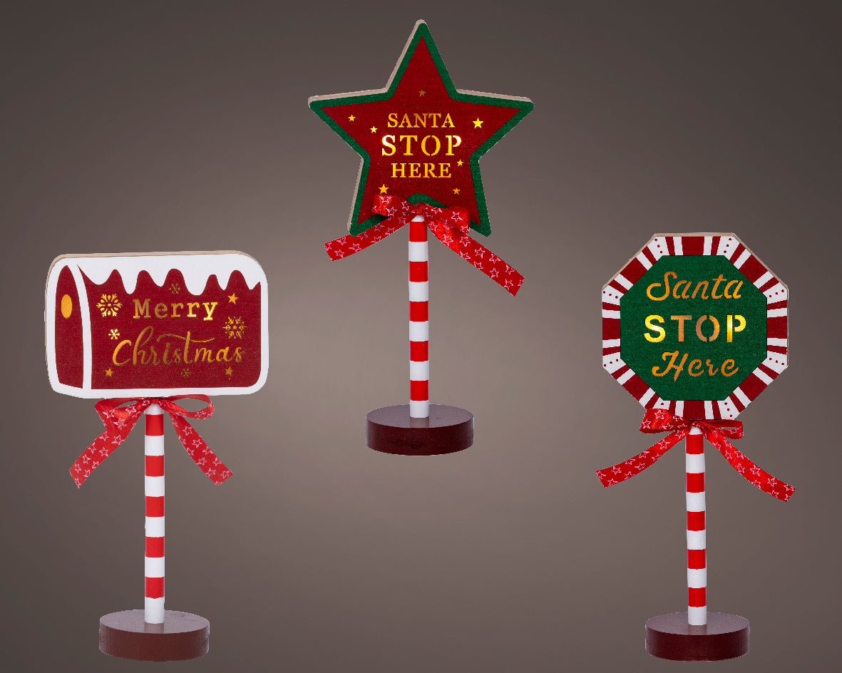 Decorazione cartello natalizio a LED, altezza 32,3 cm, colore rosso e verde, modello assortito.