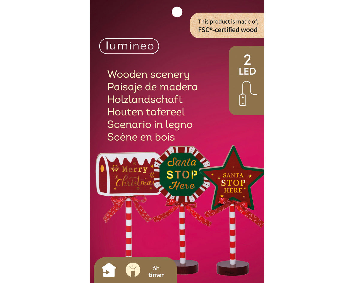 Decorazione cartello natalizio a LED, altezza 32,3 cm, colore rosso e verde, modello assortito.