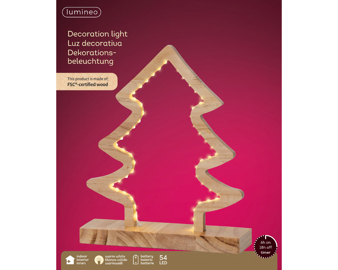 Albero di Natale decorativo a LED, altezza 29,5 cm, colore naturale e luce bianco caldo.