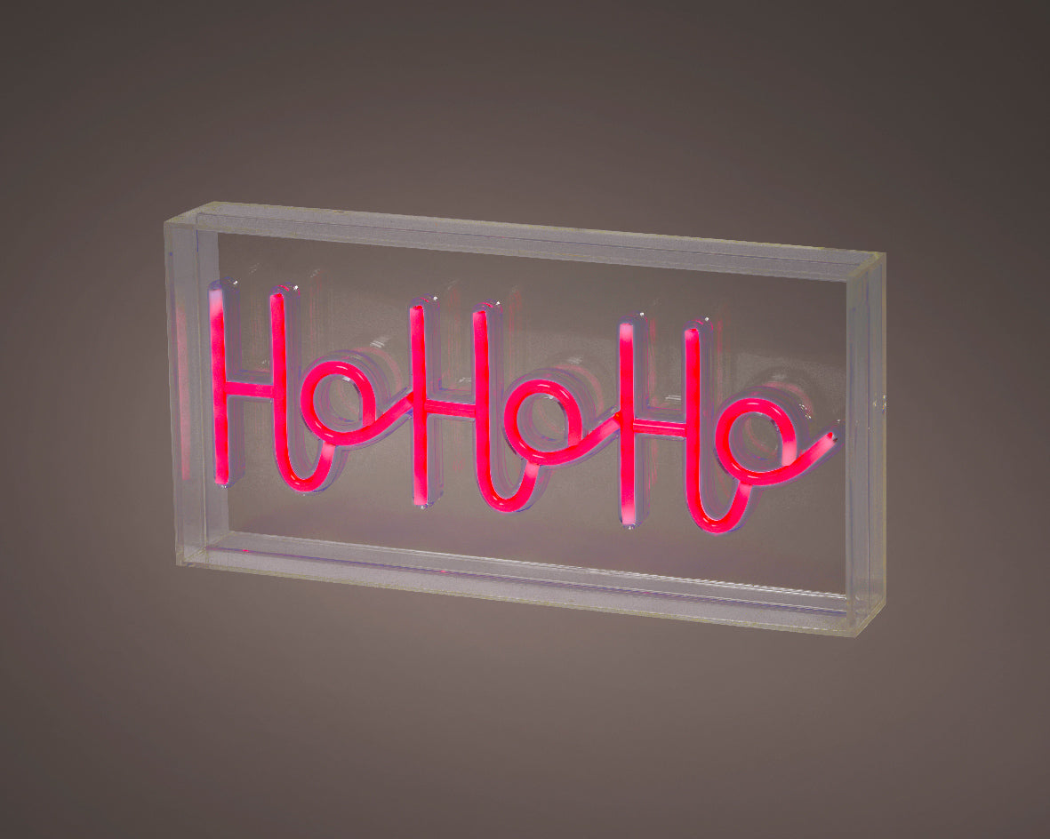 Scritta luminosa al neon "Ho Ho Ho", altezza 15 cm, multicolore.