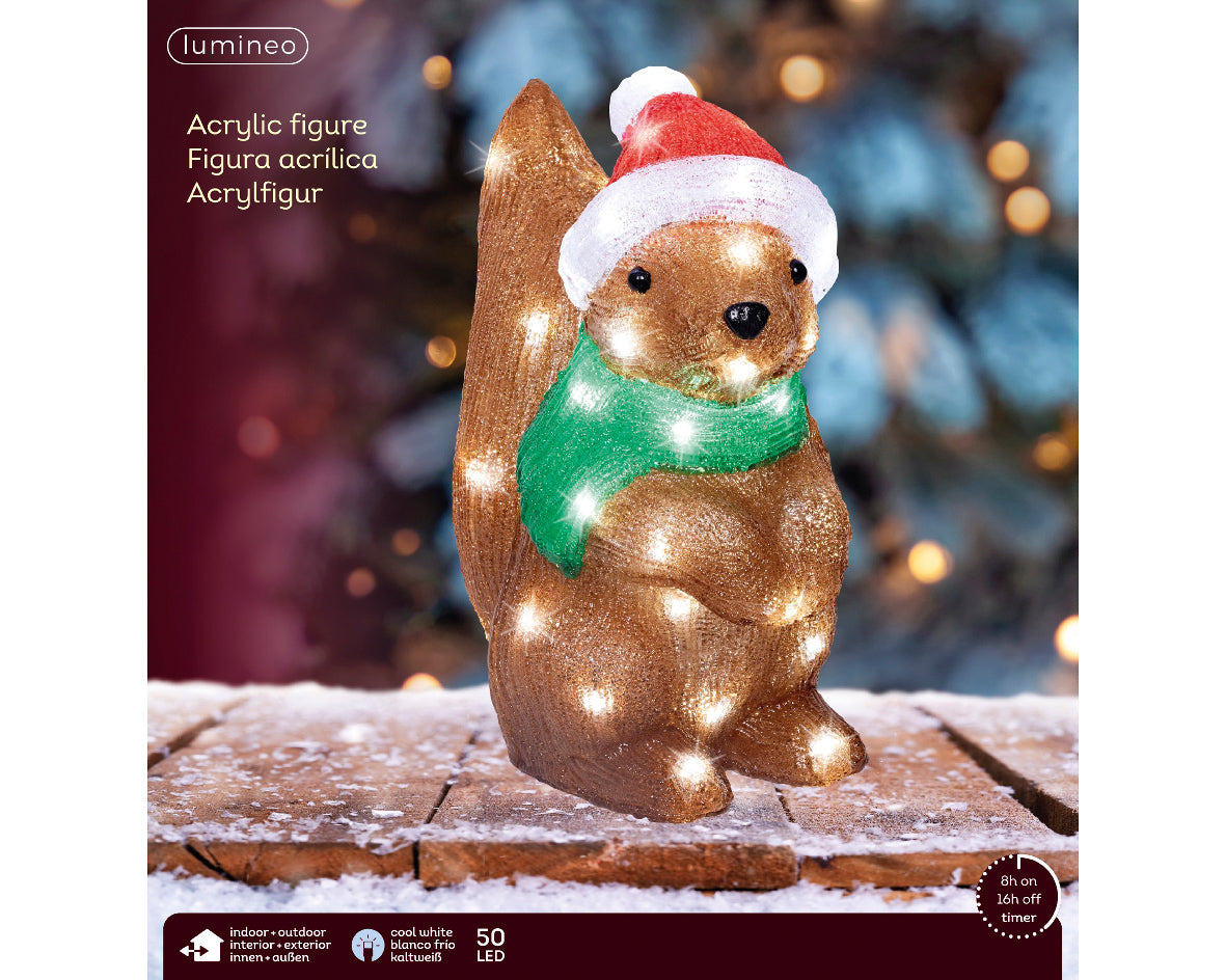 Scoiattolo decorativo a LED, altezza 30 cm, colore marrone.