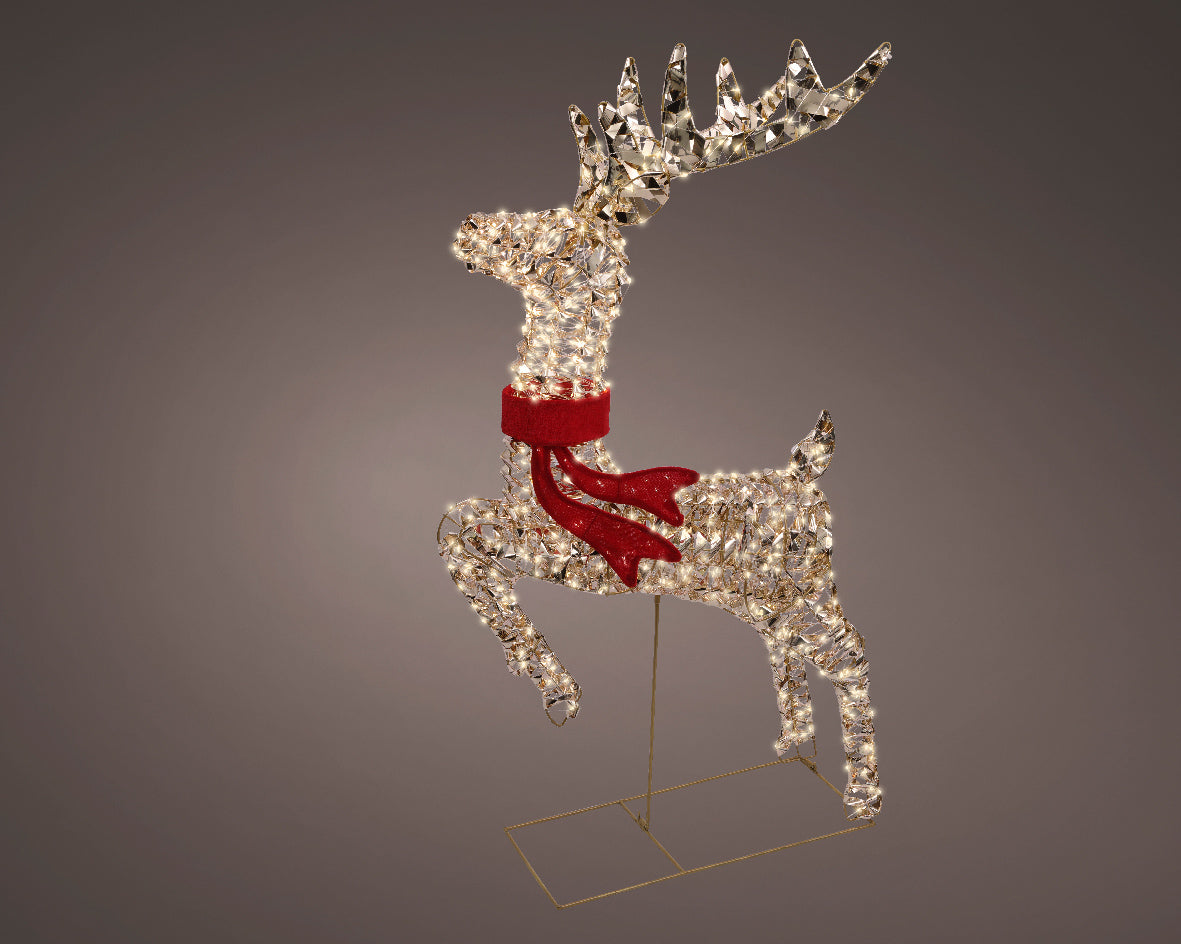 Renna decorativa 720 LED, altezza 100 cm, colore oro e luce bianco caldo.