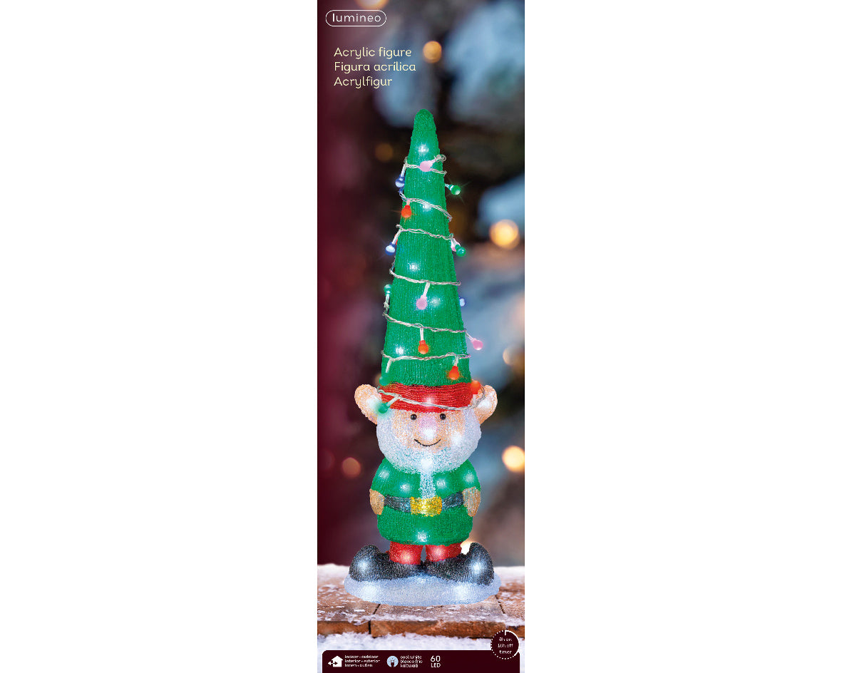 Elfo decorativo a LED, altezza 60 cm, colore verde.
