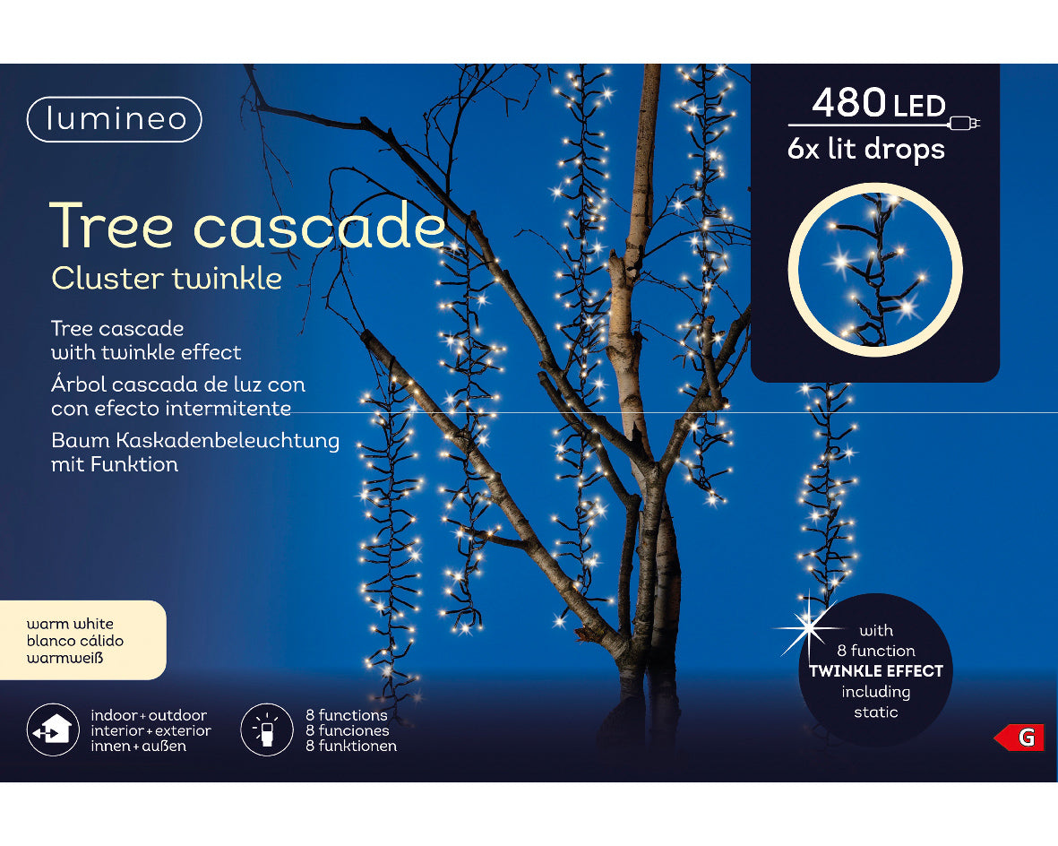 CASCATA 480 LED LUCE BIANCO CALDO 8 FUNZIONI