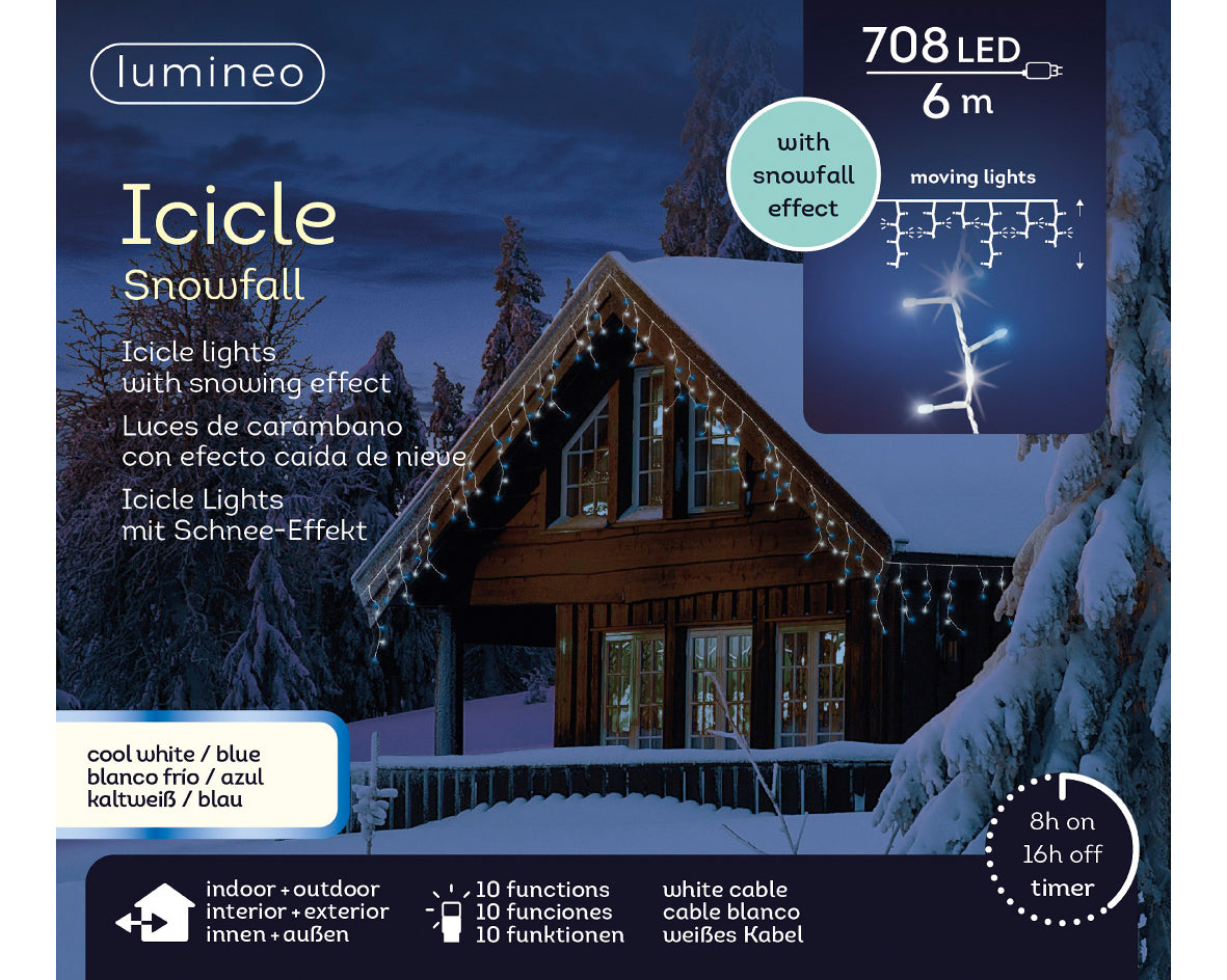 Catena luminosa 708LED, 600 cm, 10 funzioni, luce bianco freddo, filo bianco.