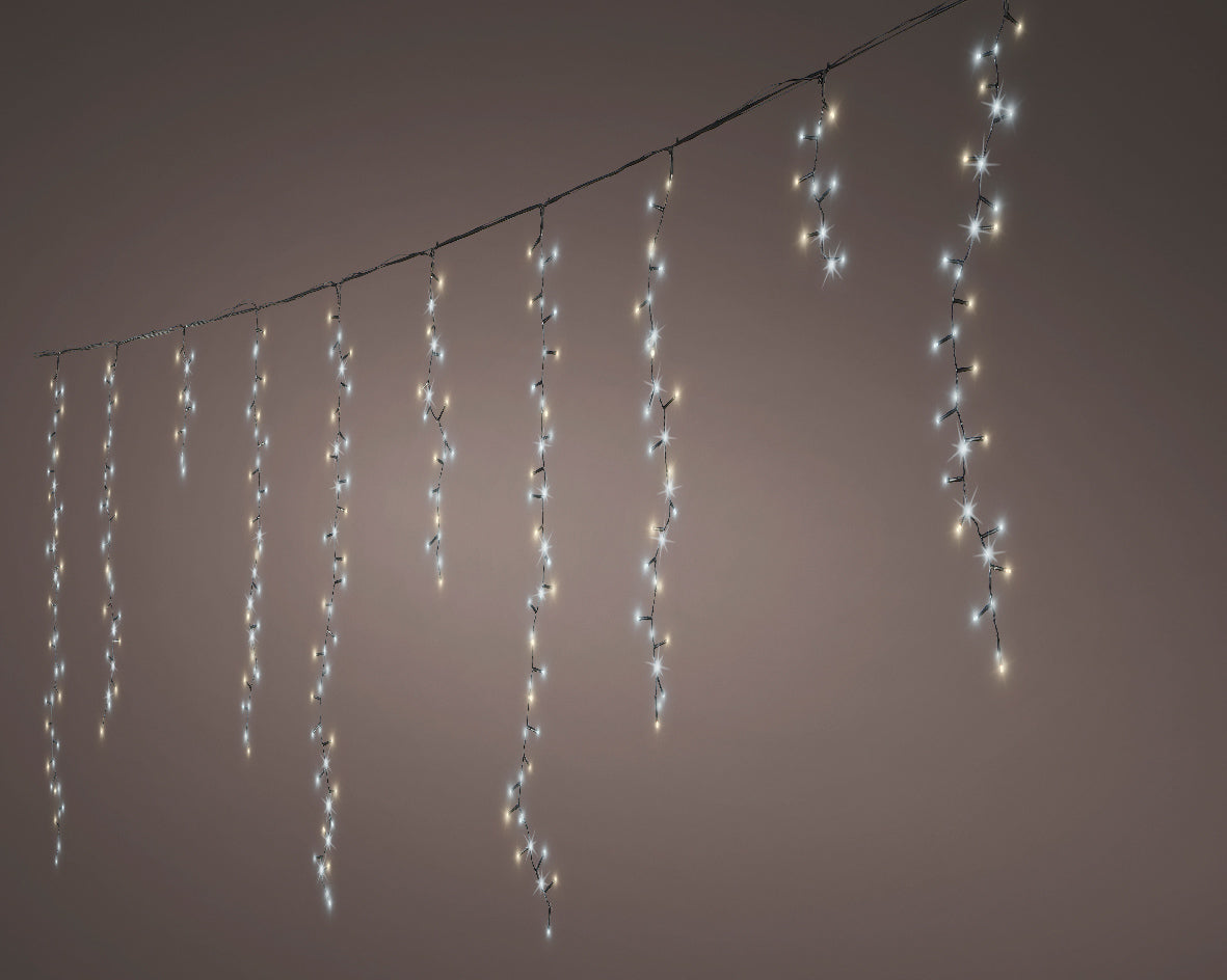 Catena luminosa 708LED, 600 cm, 10 funzioni, luce bianco caldo, filo nero.