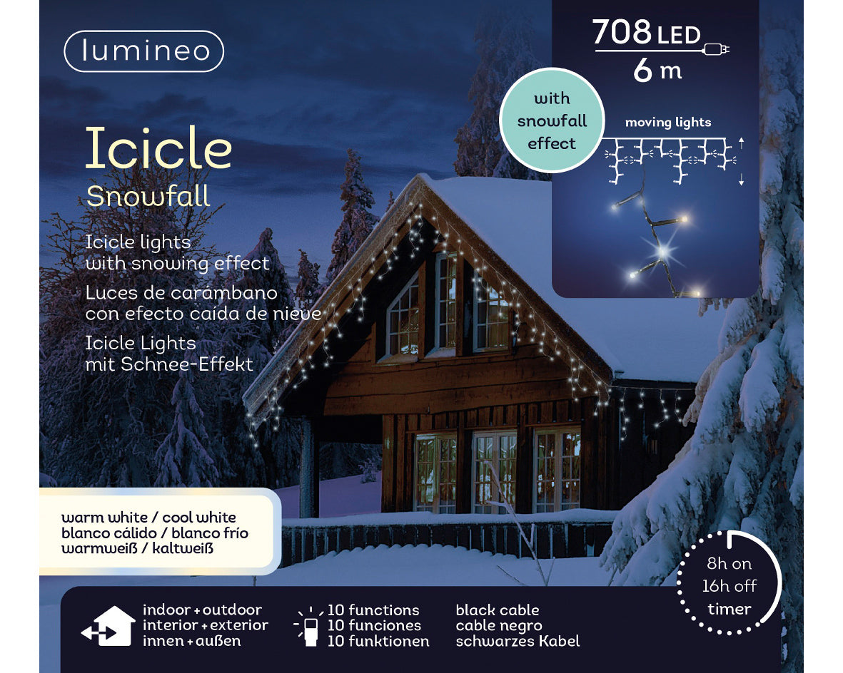 Catena luminosa 708LED, 600 cm, 10 funzioni, luce bianco caldo, filo nero.