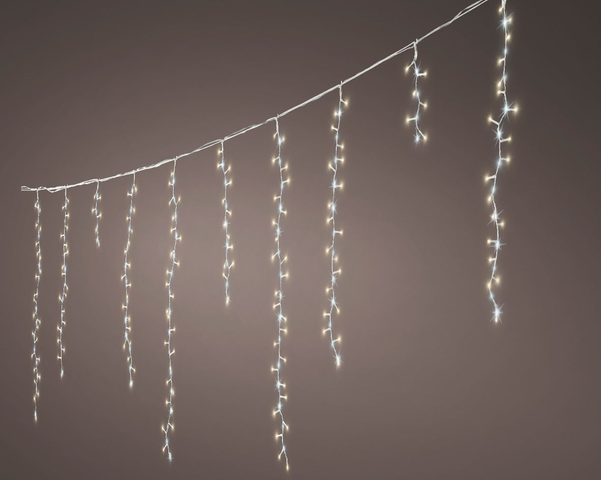 Catena luminosa 708 LED, 600 cm, 10 funzioni e luce bianco caldo, filo bianco.
