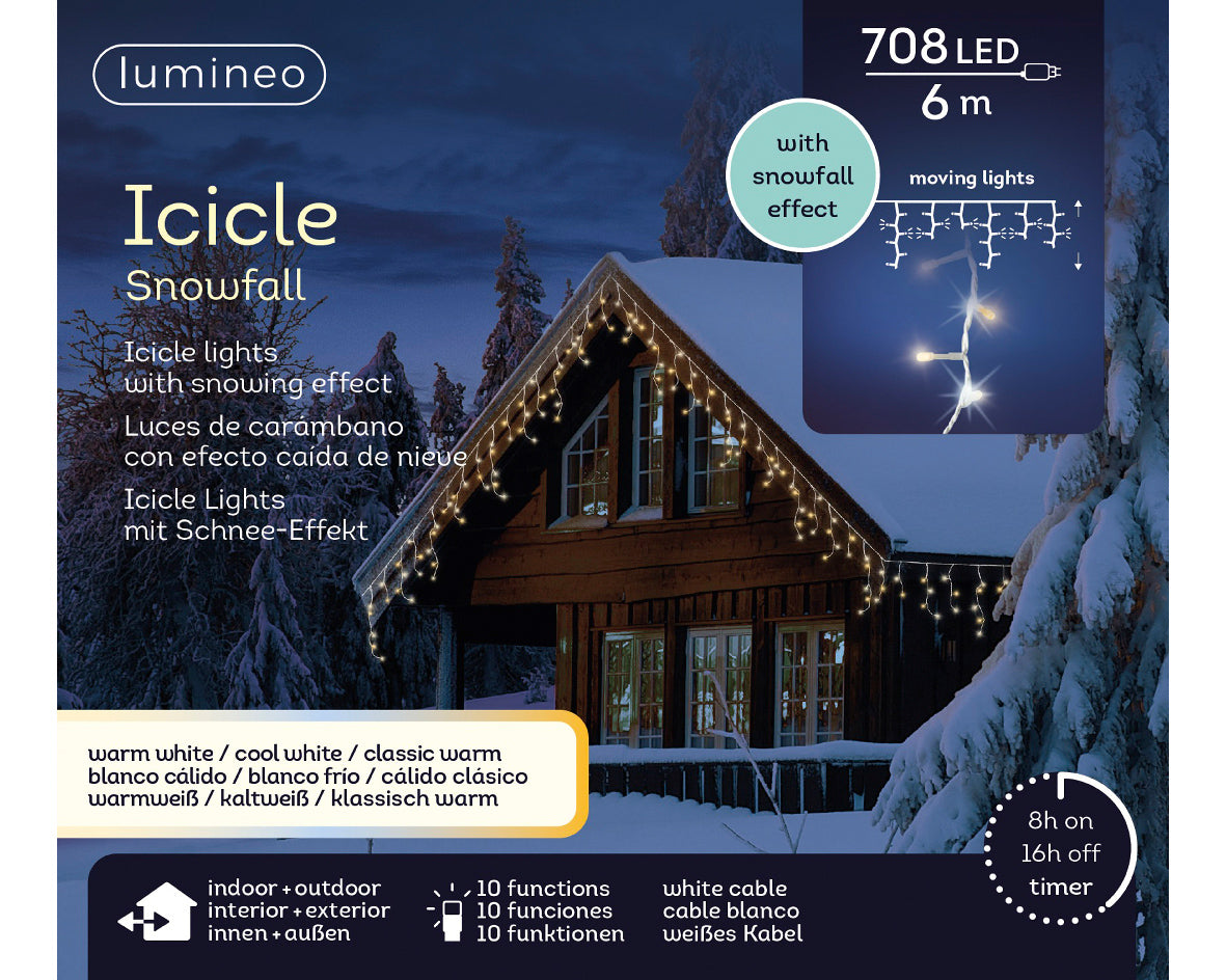 Catena luminosa 708 LED, 600 cm, 10 funzioni e luce bianco caldo, filo bianco.