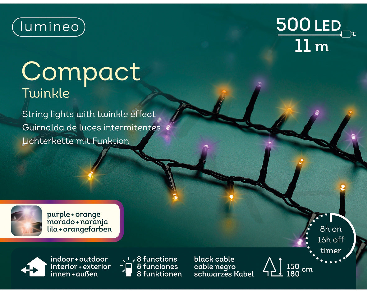 LUCI DI NATALE 500LED VIOLA/ARANCIONE 1100 CM 8 FUNZIONI